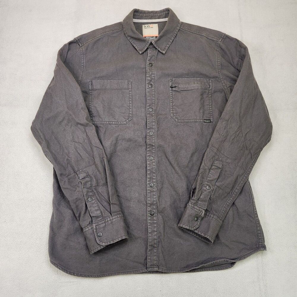 5.11 Tactical Hawthorn Long Sleeve Shirt Men M Gray Snap Cotton Twill Two Pocket